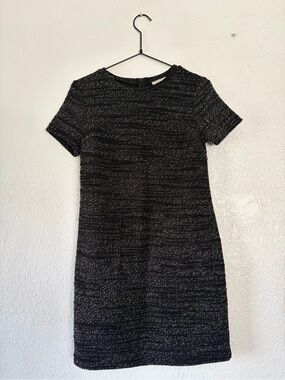 Maison Jules Black & Silver Short-Sleeve Tweed Shift Dress